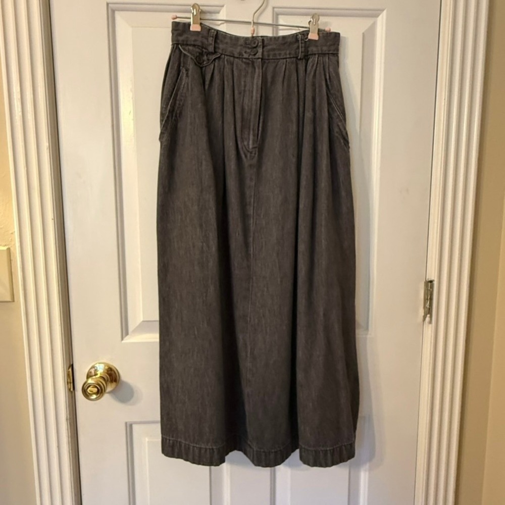 Ralph Lauren Denim Maxi Skirt Women 8 Black Excellent Vintage High Waist Pleated